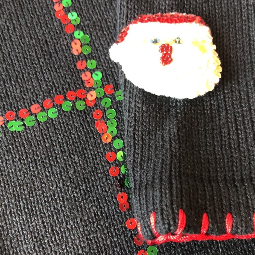 Vintage LEMON GRASS Festive Black Red Sequin Embellished Cardigan Sweater PM - Picture 3 of 13